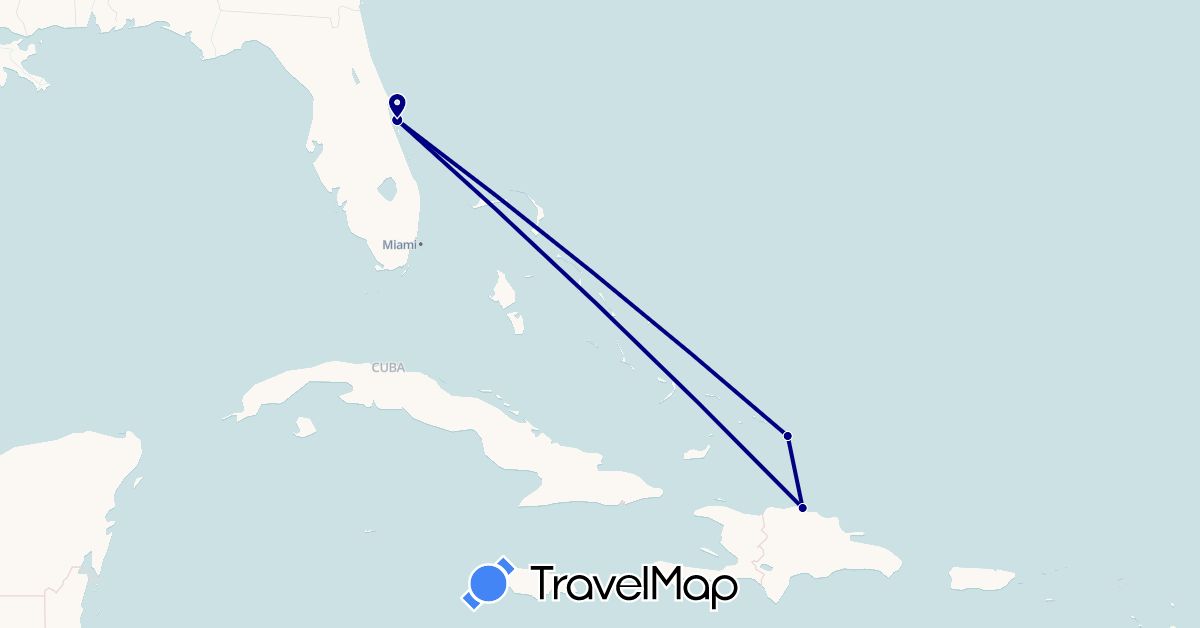 TravelMap itinerary: driving in Dominican Republic, Turks and Caicos Islands, United States (North America)